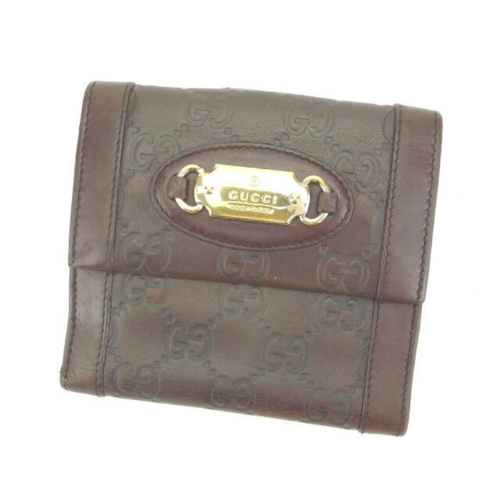 Gucci Wallet Purse Guccissima Brown Gold Woman Authentic Used